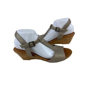 NURTURE Shawen SilverGun Metallic Cork Wegde Strappy Sandals size 9.5